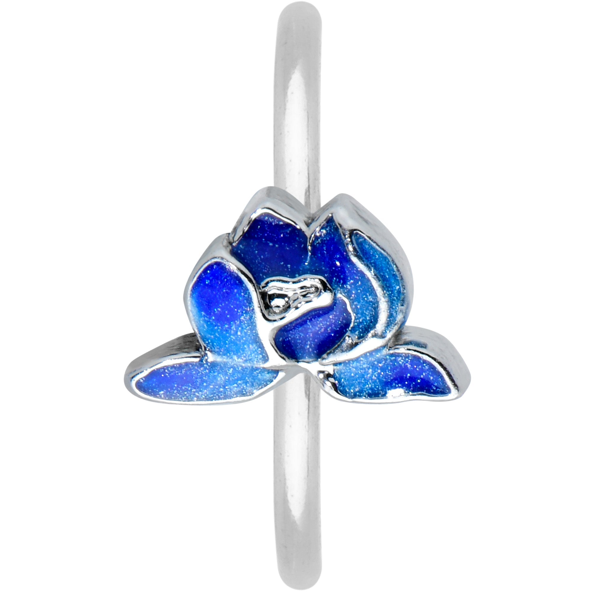 18G 3/8 Lovely Blue Lotus Flower Nose Hoop