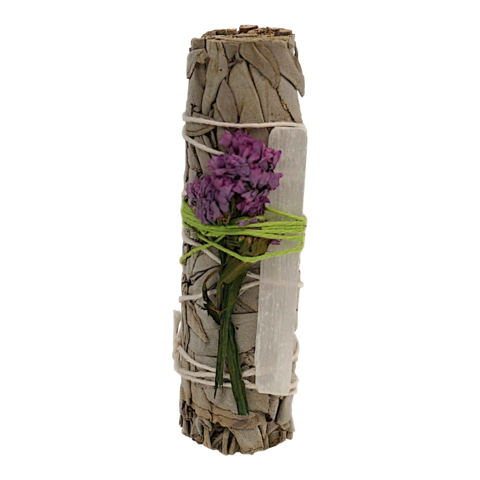 Regal Rebel 22 presents The White Sage, Selenite & Pink Flower Smudge Bundle (4")