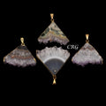 Regal Rebel 22 presents The Amethyst Triangle Slice Pendant with Gold Plating (4 Pieces) Size 40 to 50 mm Crystal Jewelry Charm