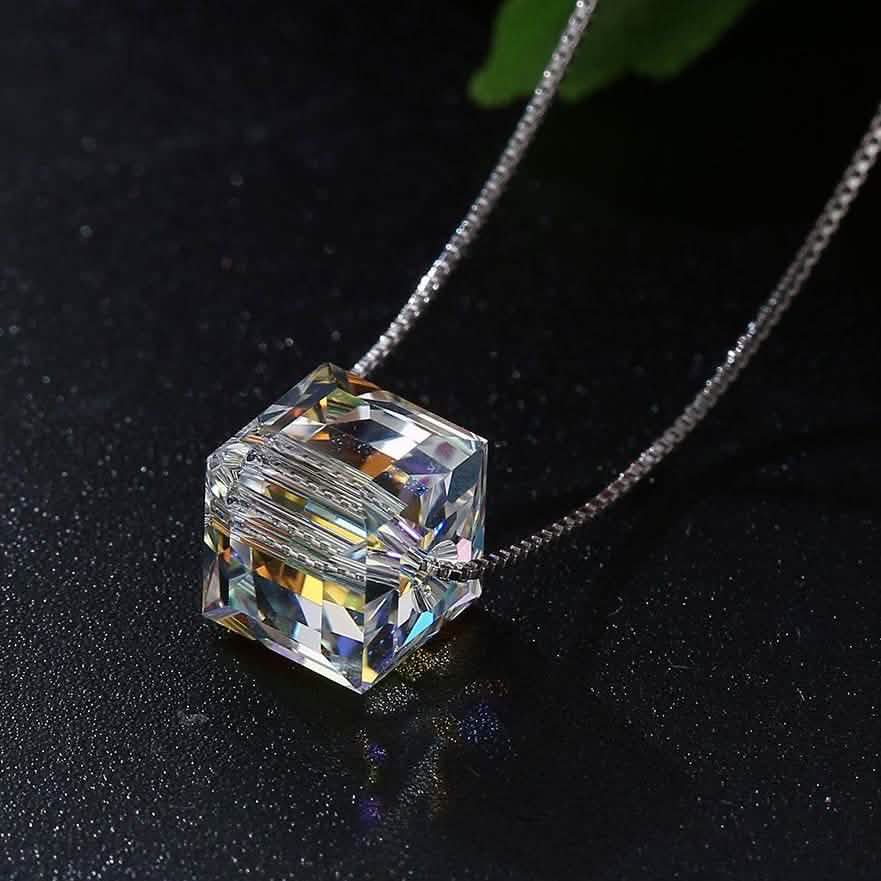 Regal Rebel 22 presents Aurora Borealis Crystal Cube Necklace Made with Swarovski Crystal