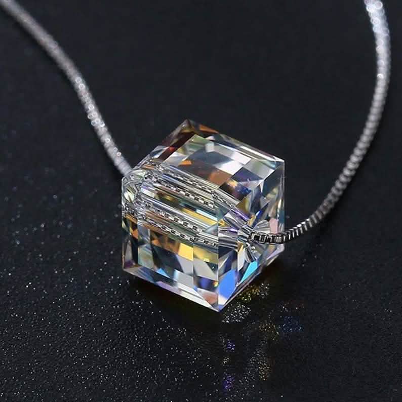 Regal Rebel 22 presents Aurora Borealis Crystal Cube Necklace Made with Swarovski Crystal