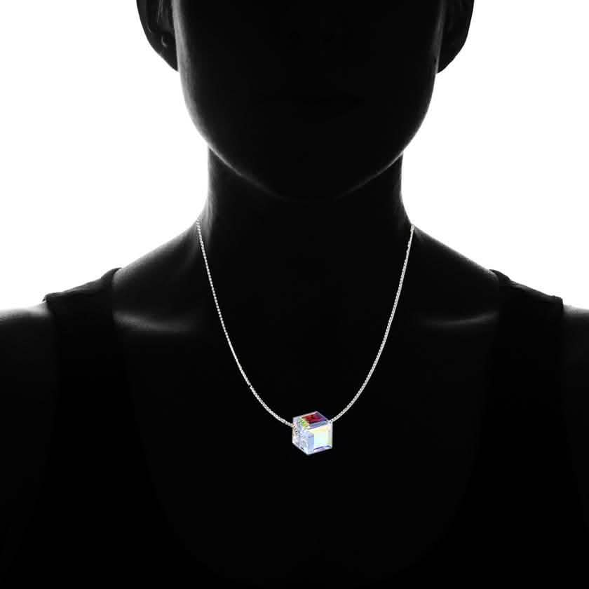 Regal Rebel 22 presents Aurora Borealis Crystal Cube Necklace Made with Swarovski Crystal