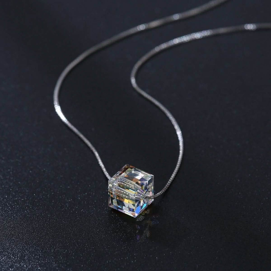 Regal Rebel 22 presents Aurora Borealis Crystal Cube Necklace Made with Swarovski Crystal