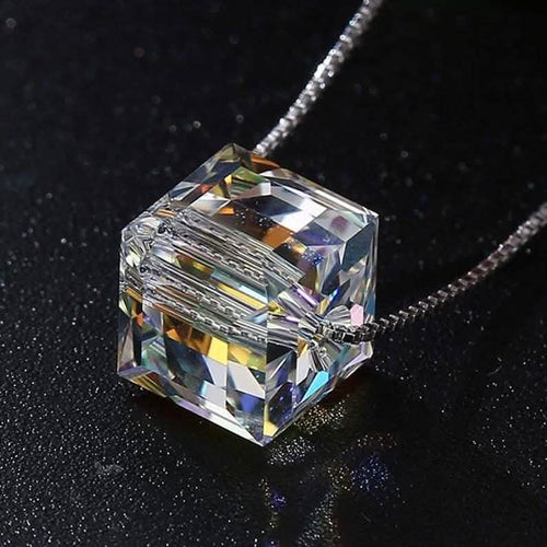 Regal Rebel 22 presents Aurora Borealis Crystal Cube Necklace Made with Swarovski Crystal
