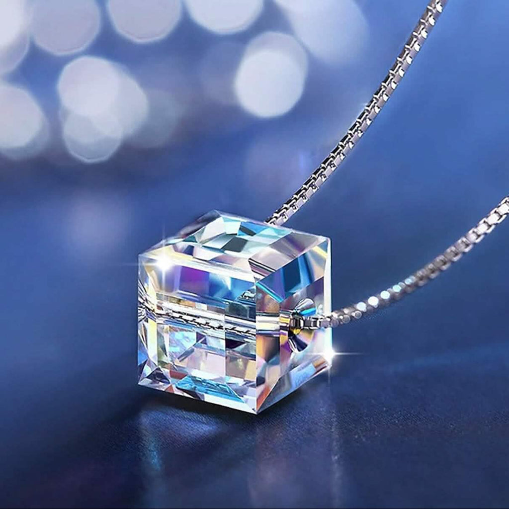 Regal Rebel 22 presents Aurora Borealis Crystal Cube Necklace Made with Swarovski Crystal