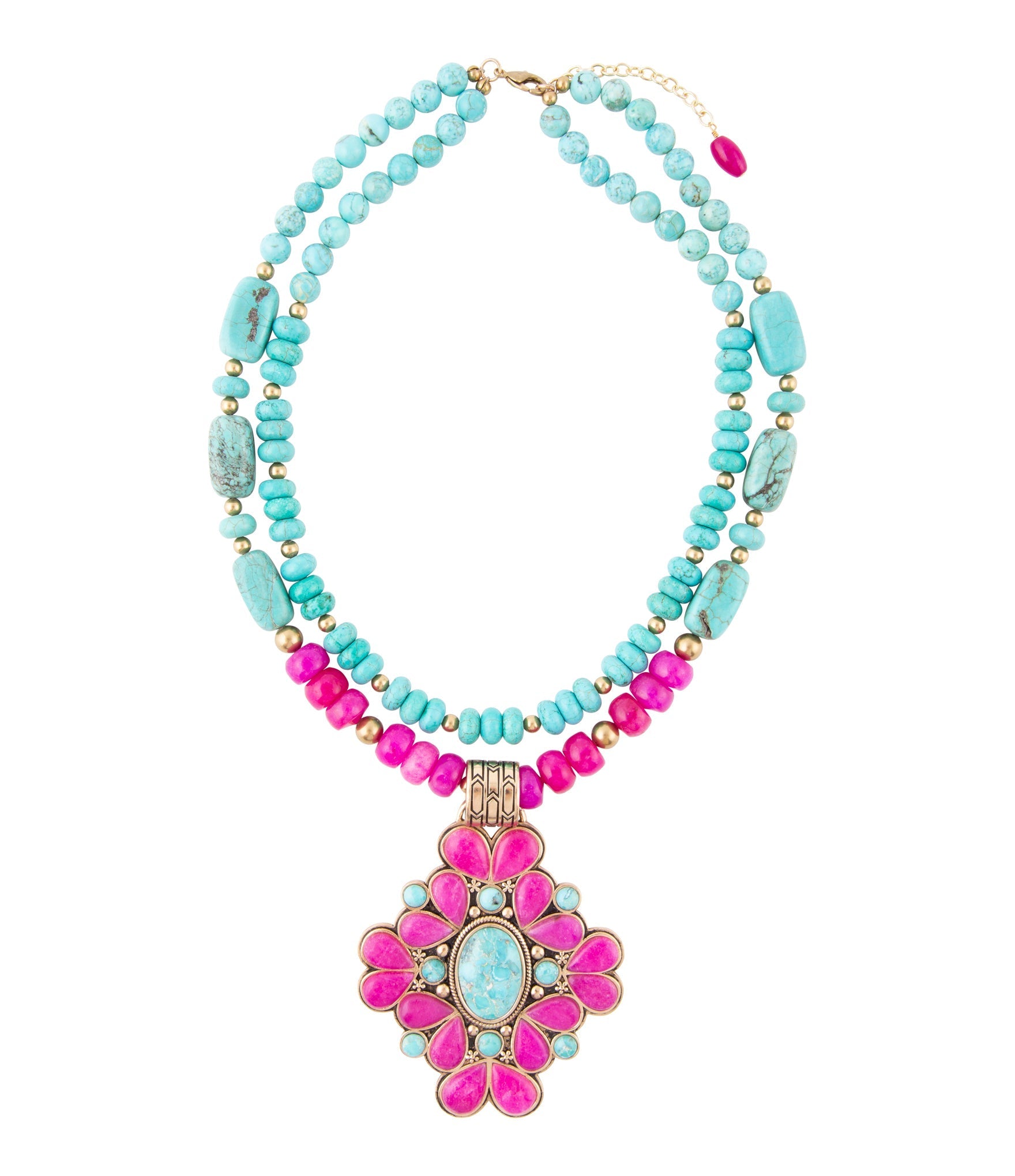 Barcelona Pink Agate Cross Golden Pendant Necklace