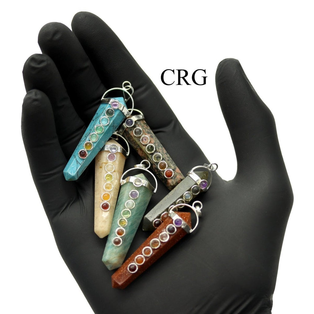 Regal Rebel 22 presents The Mixed Gemstone Obelisk Double Point Pendants with 7 Stone Detail (4 Pieces) (2 Inches)