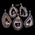 Regal Rebel 22 presents The Oco Geode Slice Pendant with Amethyst Point and Silver Plating (4 Pieces) Size 1.5 to 2.5 Inches Crystal Jewelry Charm