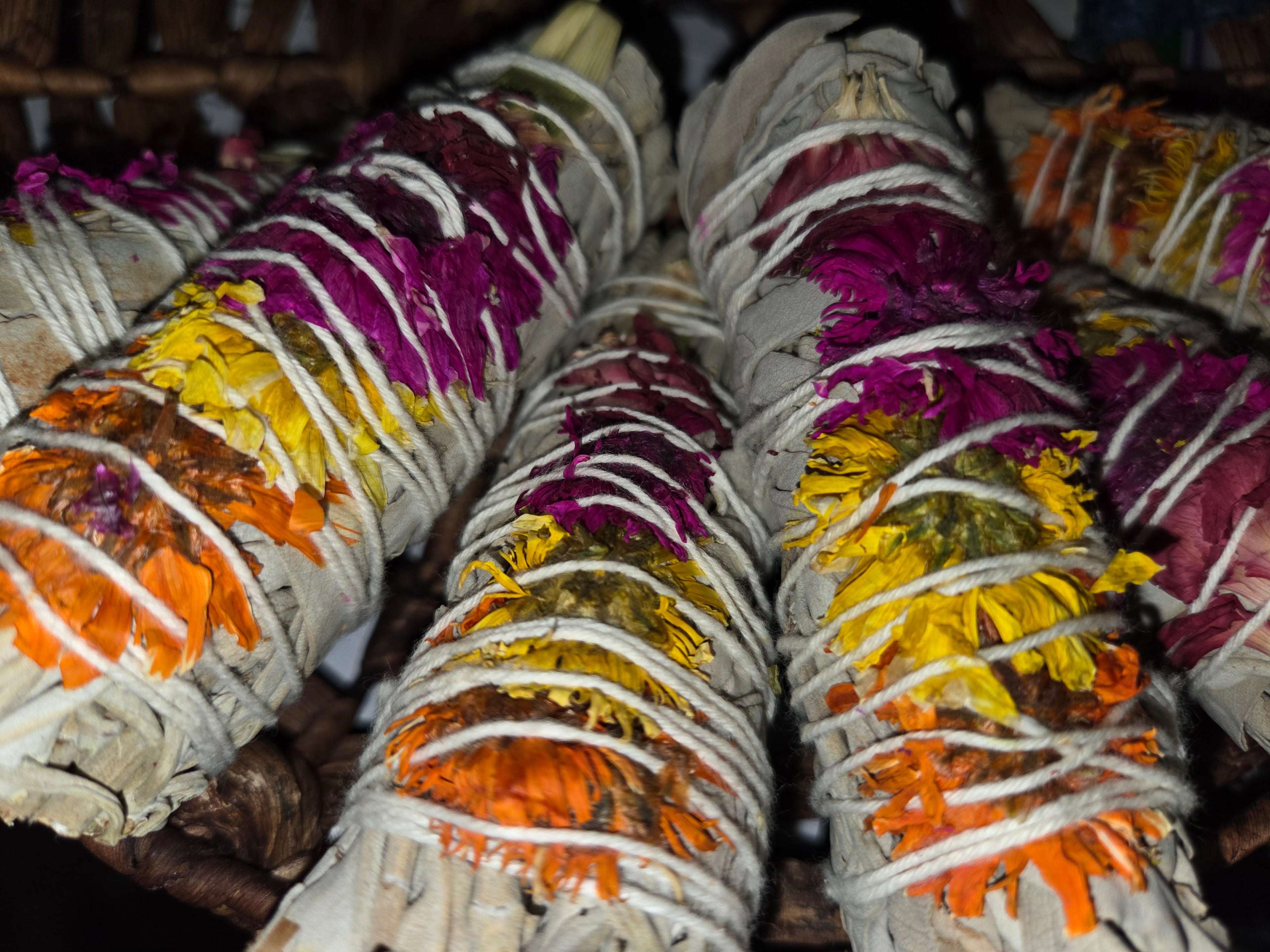 Regal Rebel 22 presents The‘Joy’ Floral White Sage Smudge Stick (4 in.)