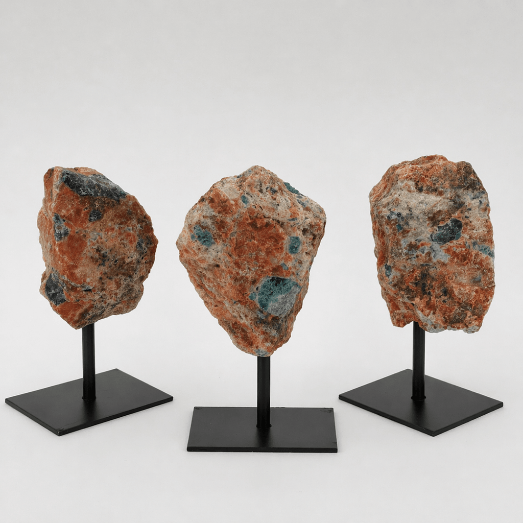 Regal Rebel 22 presents The Rough Apatite on Calcite Matrix on Metal Stand