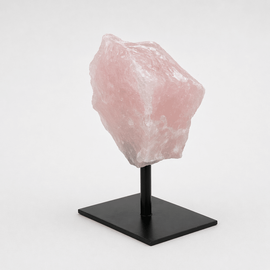 Regal Rebel 22 presents The Rough Rose Quartz on Metal Stand